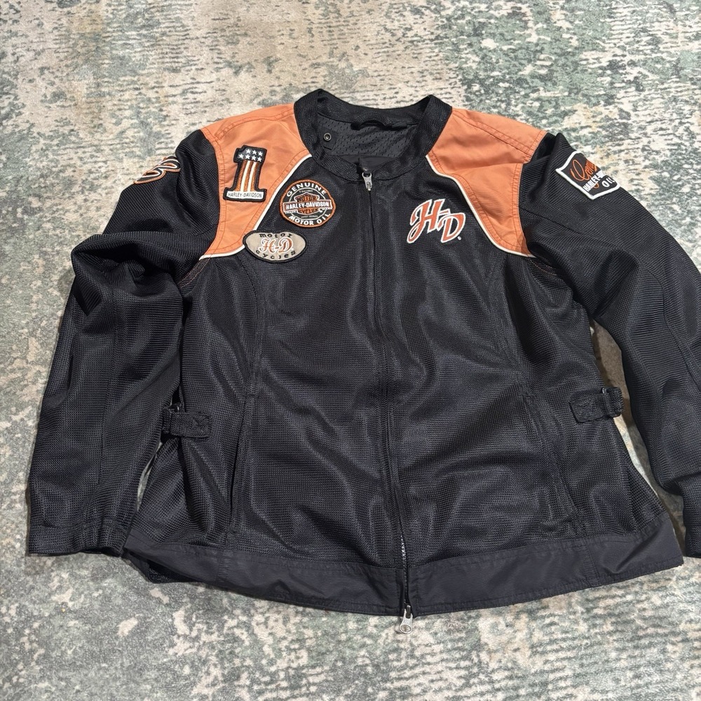 Harley Davidson Orange Black Motorcycle Jacket Riding Mess Gear Women Large